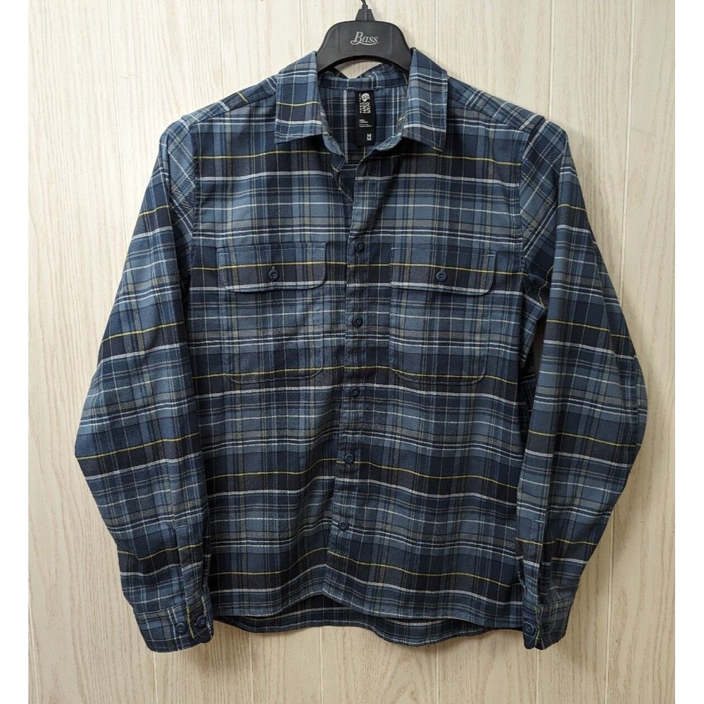 Mountain Hardwear Shirt Men Medium Blue Plaid Flannel Long Sleeve Outdoor Button